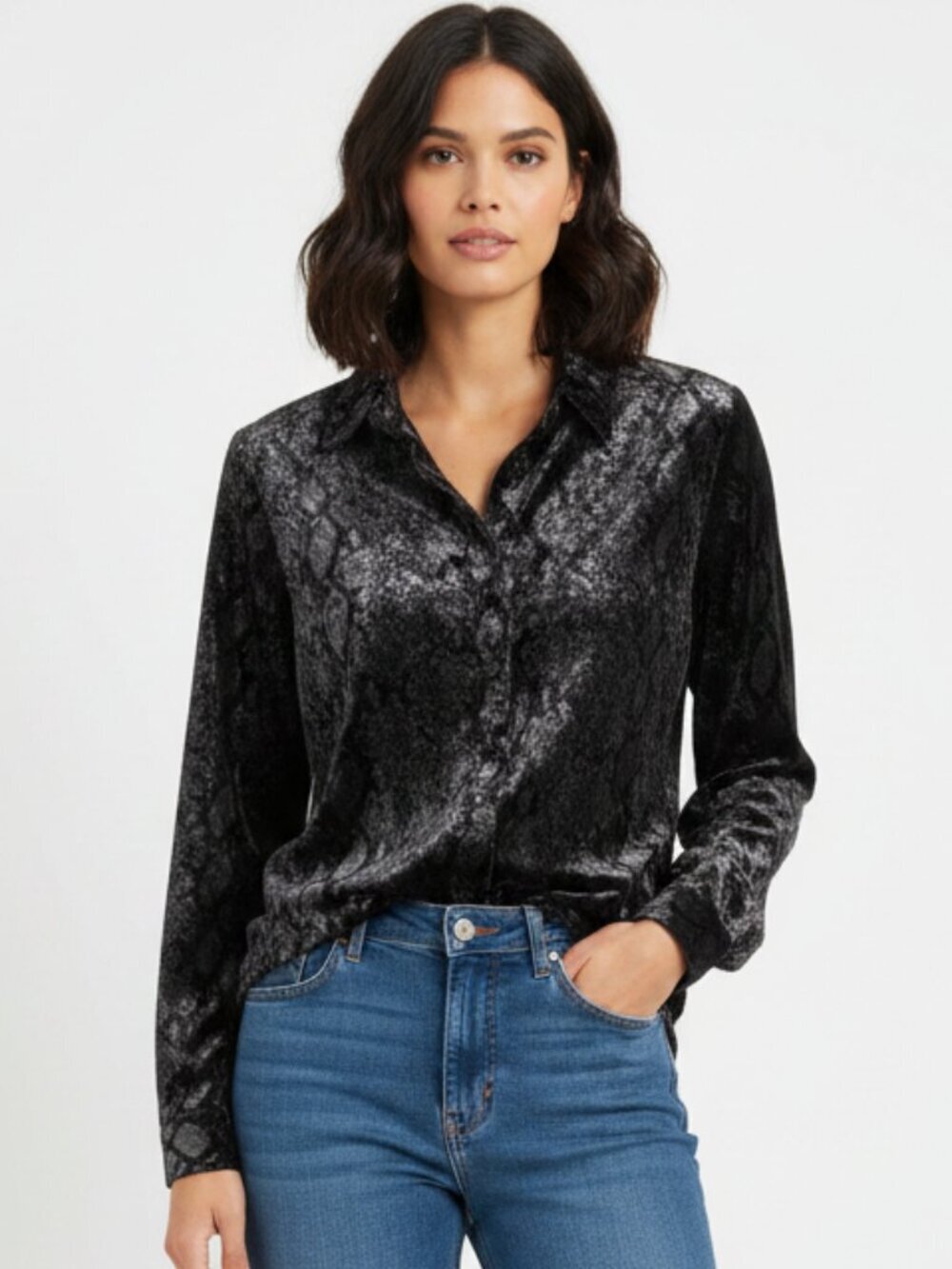 Statement! Pilcro Anthropologie Snake Print Velvet Button Down (Size S, NWT)
